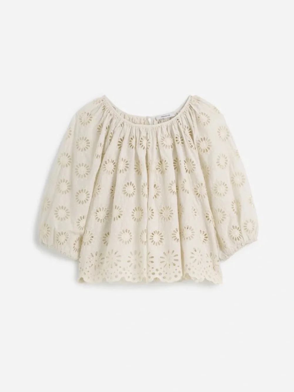 Madewell Embroidered Eyelet Shirred Puff-Sleeve Cotton Top